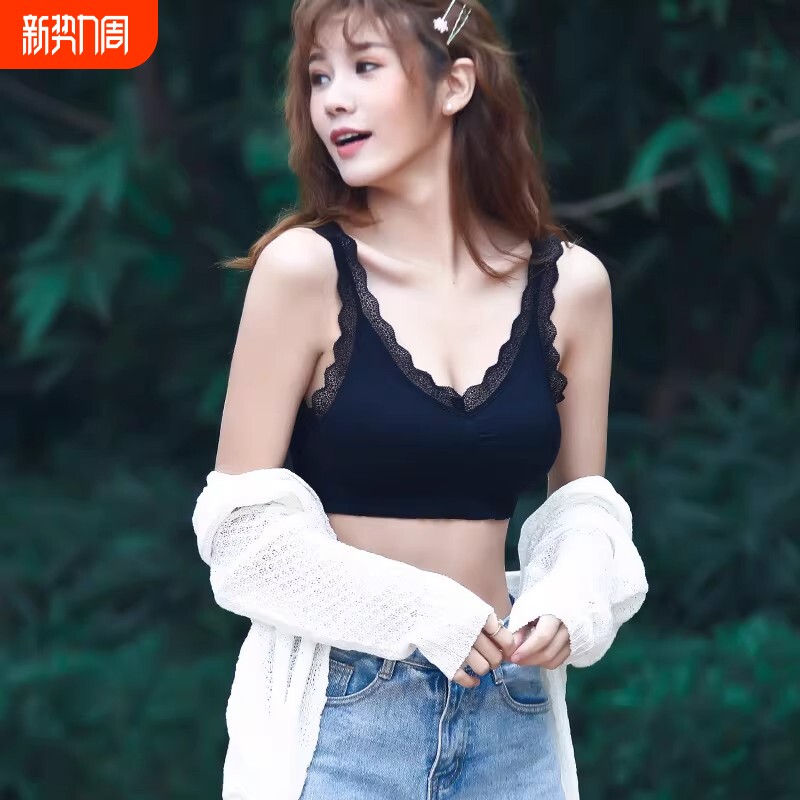 2026吊带蕾丝美背裹胸抹胸无钢圈性感V领内衣打底运动背心女红色