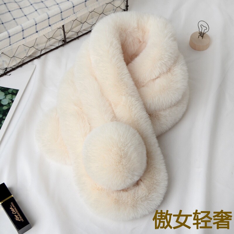 冬季加厚兔毛围巾男女保暖儿童皮草三管毛绒围脖跑步白色黑色轻奢