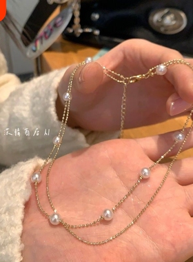法式少女感珍珠项链 叠戴满天星双层锁骨链 约会百搭温柔风颈链