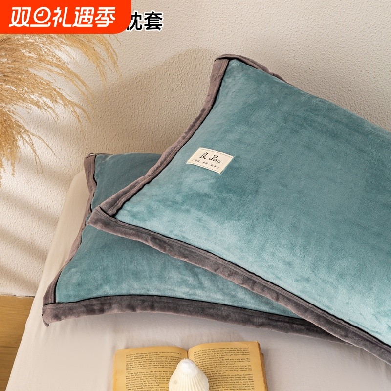 牛奶绒珊瑚绒枕套一对装48x74cm秋冬季加绒枕头套单人枕芯内胆