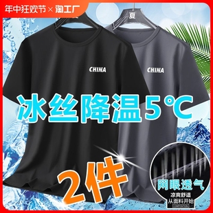 男装 冰丝短袖 夏季 衣服男t男生2024年印花 t恤男士 休闲百搭体恤衫