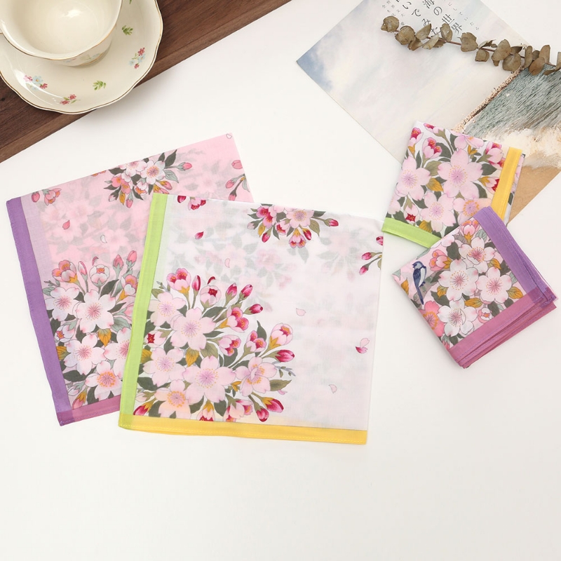 43cm女士纯棉印花手帕老式怀旧薄款吸水擦汗手巾古风花朵手绢方巾