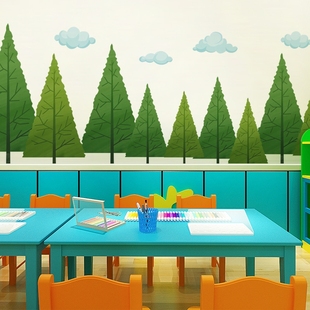 卉之彩CH39065白云绿树幼儿园教室背景装 饰森林贴画卧室床头自粘
