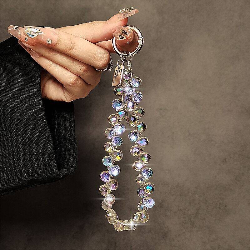 高端水晶珠子手提链条手腕包包挂绳夹片手机钥匙扣挂件挂链时尚男女同