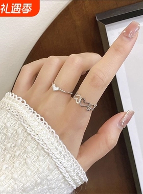 镂空爱心戒指女开口戒小众设计感ins潮冷淡风女食指个性时尚指环