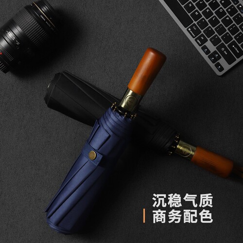 天堂伞十骨原木柄自动伞防风高端商务折叠雨伞210T刻字双人全自动