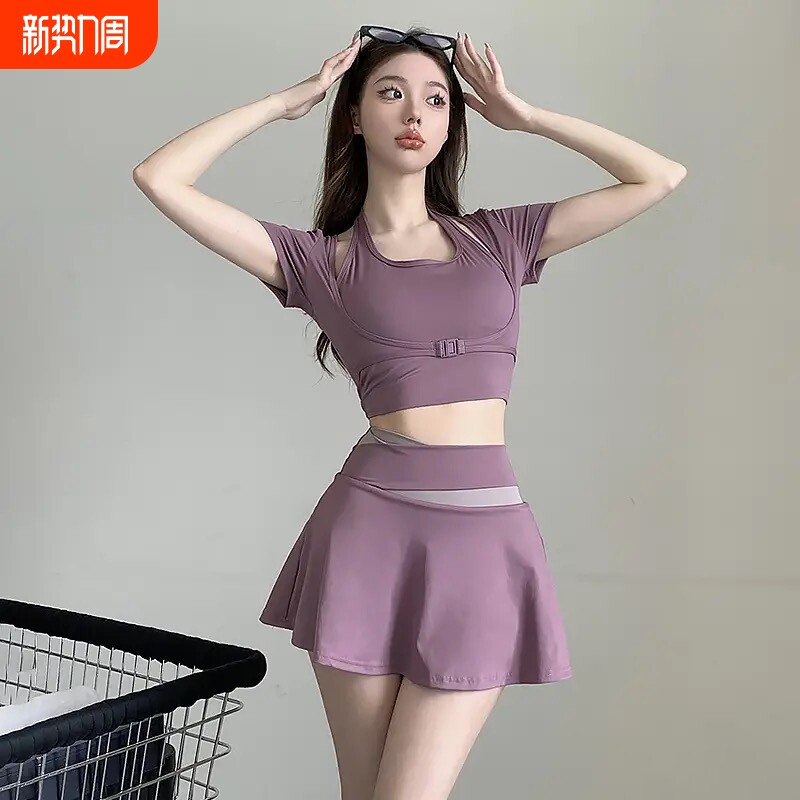 瑜伽服套装夏季跑步健身套装女晨跑裤裙假两件服装运动套装女训练