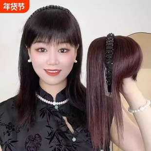 发箍刘海假发一体式补发直发片遮白发自然前额头顶齐刘海遮盖轻薄