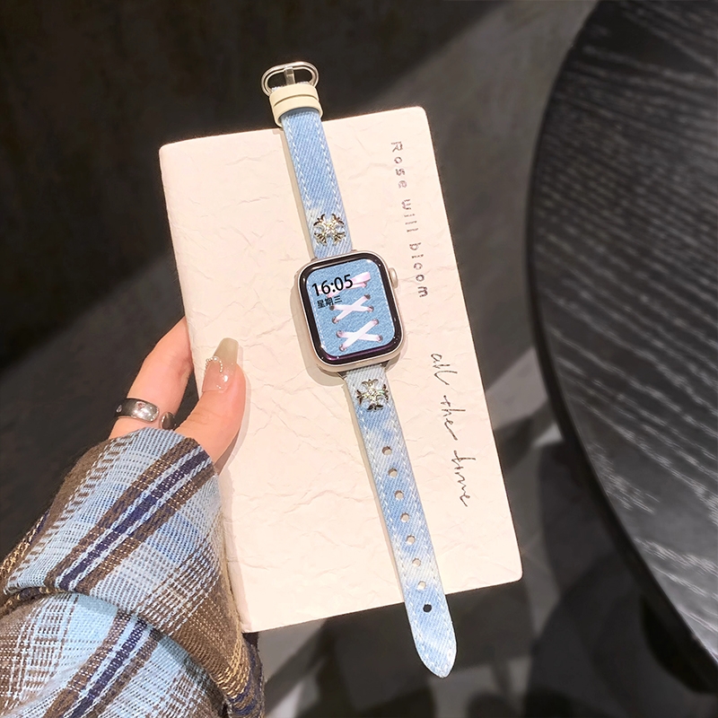 适用苹果手表s11表带复古风扎染牛仔克罗星s10高级感9/8/7时尚朋克酷腕带6/5/4透气男女ultra1/2/3智能配件