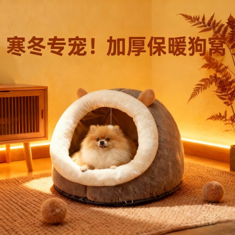 狗窝四季通用半封闭式安全感猫窝小中大型犬宠物泰迪冬天保暖狗床