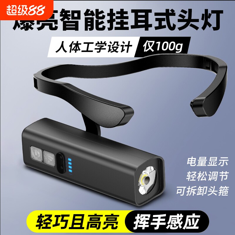 2025新款钓鱼专用头灯挂耳式强光充电超亮户外夜钓登山照明灯