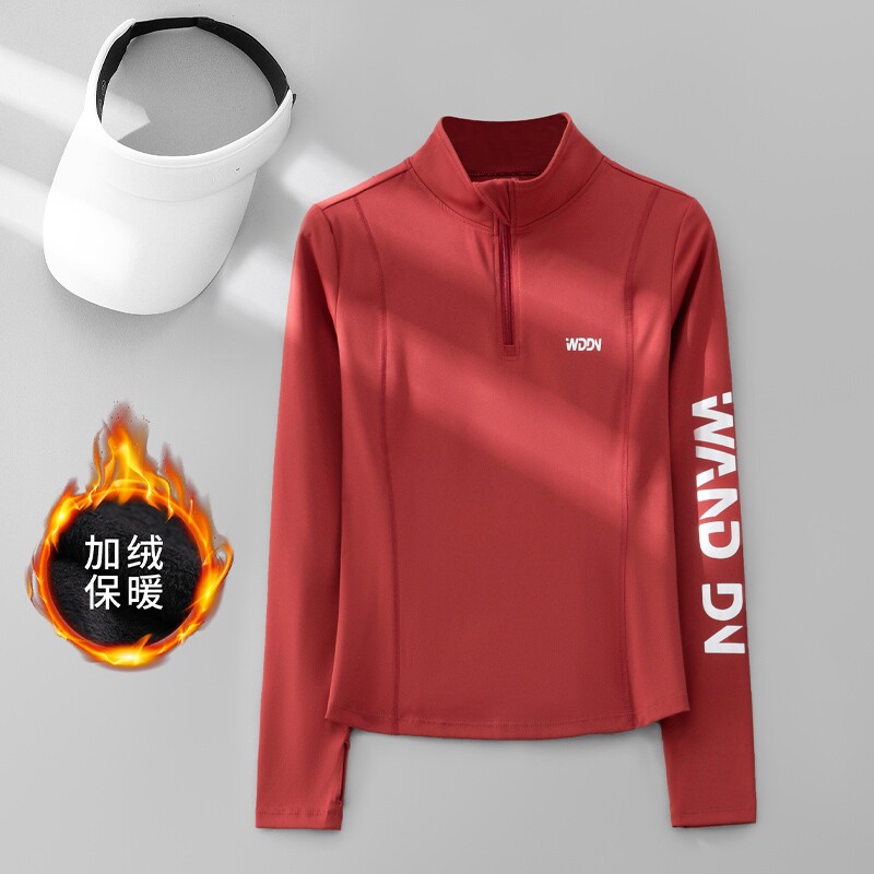 运动上衣女秋冬2025新款加绒保暖瑜伽服显瘦跑步健身服长袖羽毛球