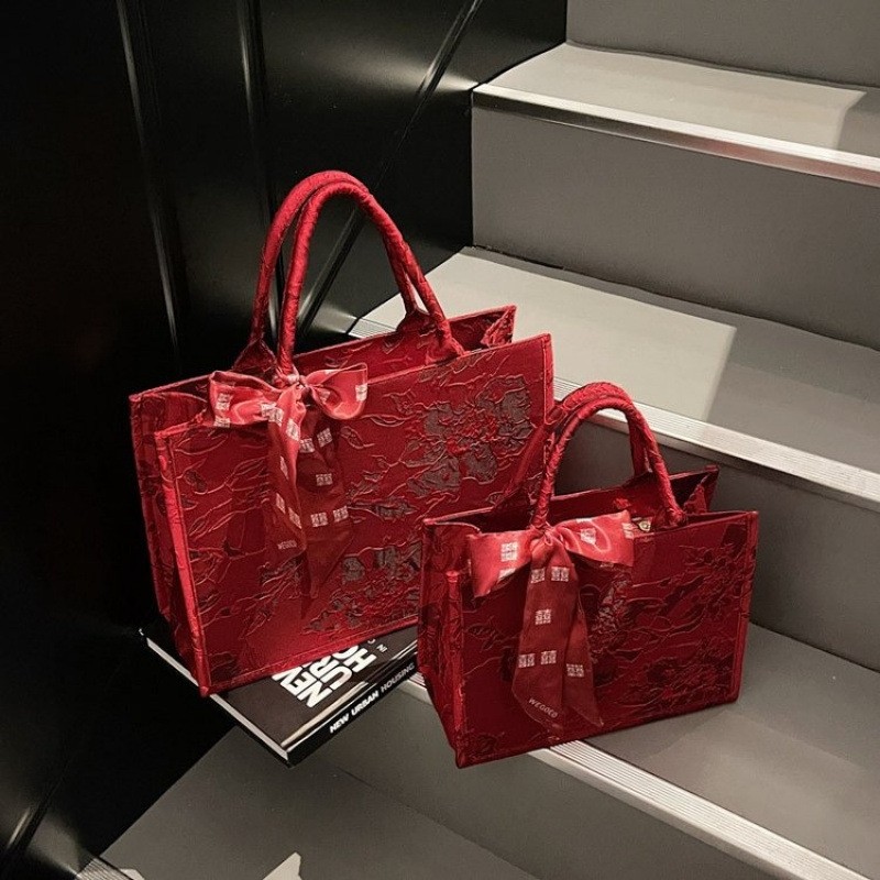 新款新中式国风喜庆新娘红色包包结婚包收礼金手提包红色袋子