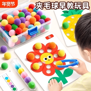 夹毛球早教教具蒙氏专注力训练幼儿益智玩具颜色启蒙认知精细手指