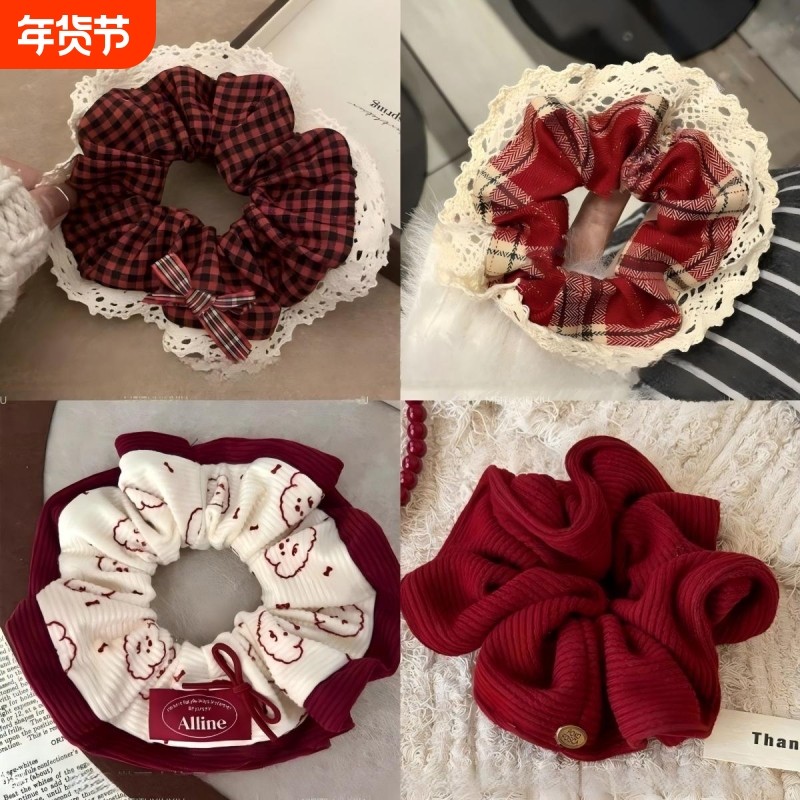 韩系新年氛围红色大肠格子发圈发绳女生高级秋冬发圈复古头绳头饰,饰品/流行首饰/时尚饰品新,发饰,淘宝优惠券,粉丝福利购,淘宝优惠卷