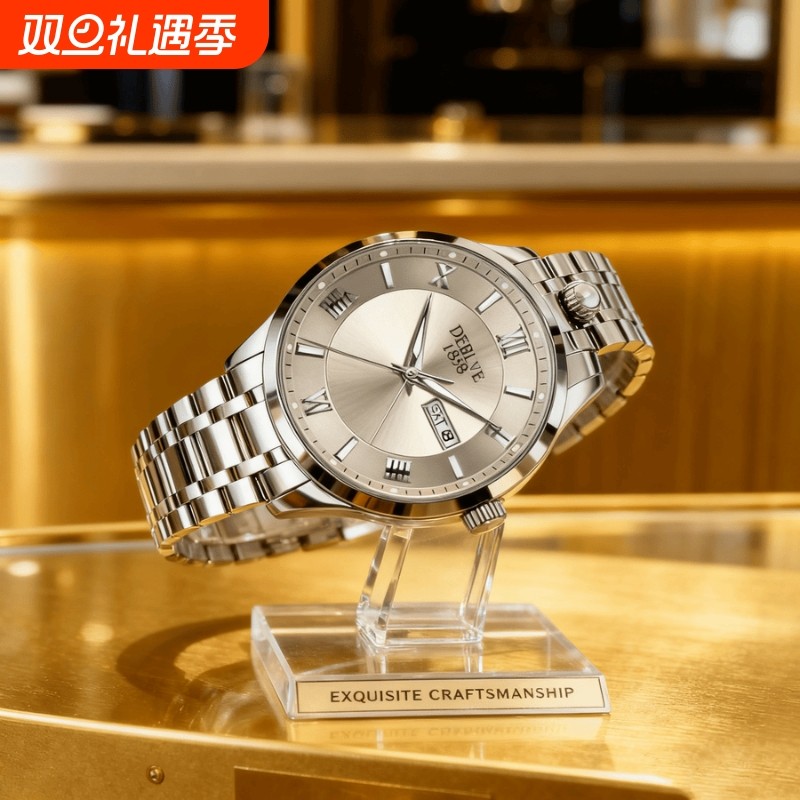 男士手表男正品名牌全自动非机械表钢带男款商务防水石英腕表老人