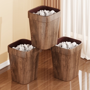 垃圾桶家用2025新款复古客厅厨房压圈固定大容量仿木纹厨余垃圾桶