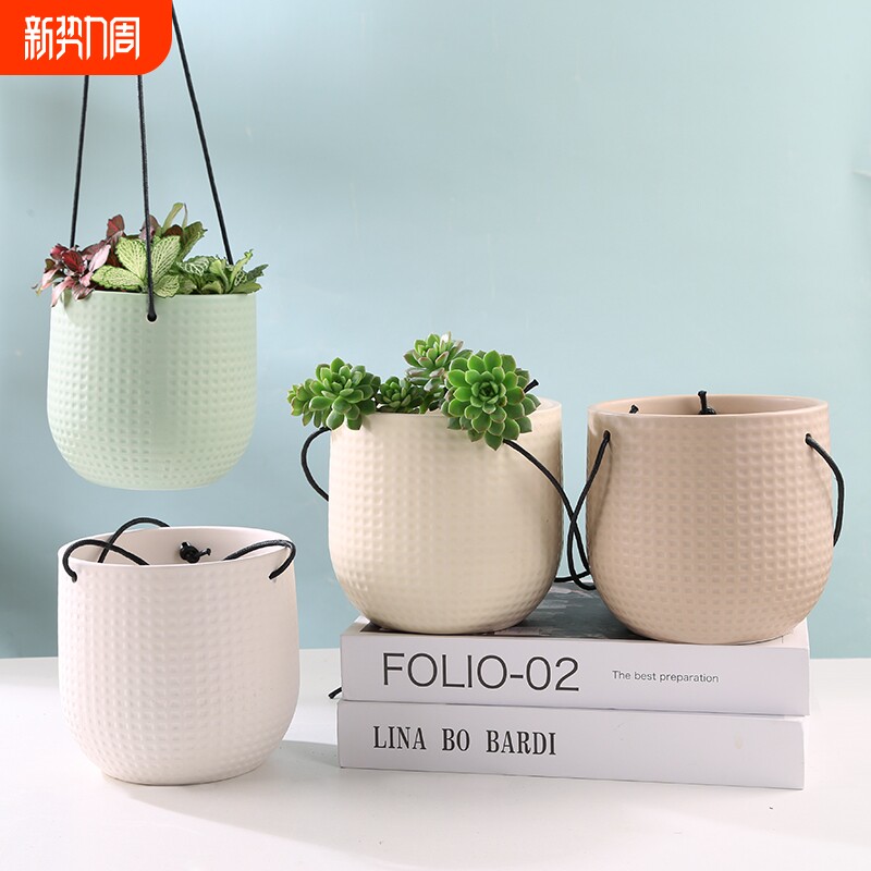 花器隔热防漏办公室陶瓷轻奢室外夏天躲避屋陶瓷悬吊有孔无孔花盆
