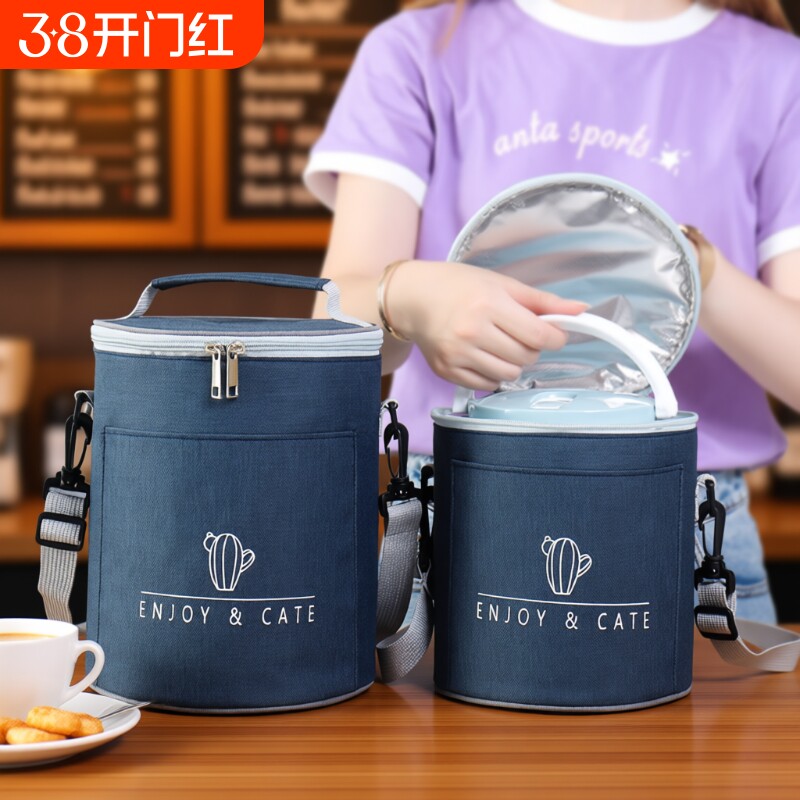 圆形保温包饭盒袋手提上班族学生带饭午餐包便当袋加厚铝箔长效