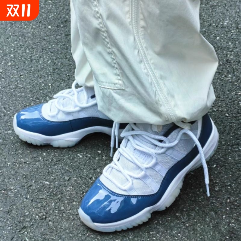 秋冬季 11白蓝低帮康扣鞋高帮耐磨篮球鞋男女复古运动休闲鞋