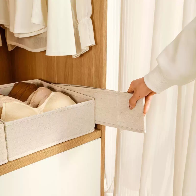 天山棉麻内衣盒家用内裤内衣贴身衣物收纳盒抽屉整理盒布艺袜子