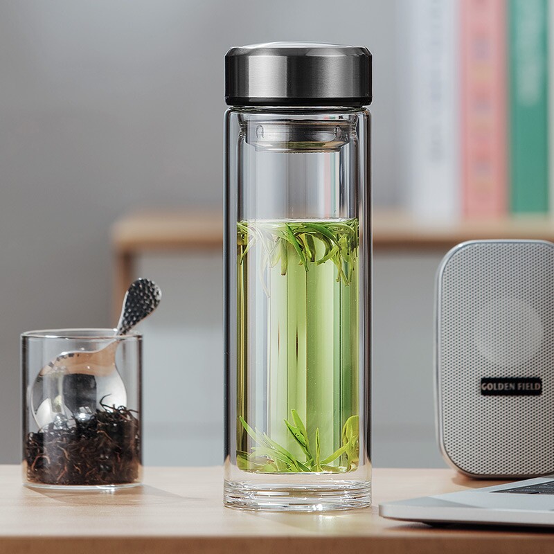 索赫双层玻璃杯水杯男高档家用耐热耐高温车载防爆高硼硅泡茶隔热