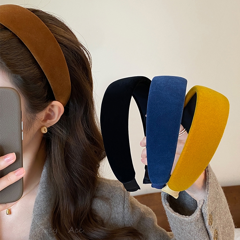 复古丝绒加厚宽边发箍女秋冬高颅顶显脸小压发头箍气质百搭发饰女