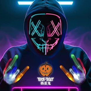 万圣节LED发光面具小丑V字剧本杀狼人杀鬼脸全脸恐怖舞会儿童男女