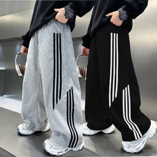 儿童裤子男童加绒加厚2025新款痞帅风爵士街舞直筒长裤中大童潮酷