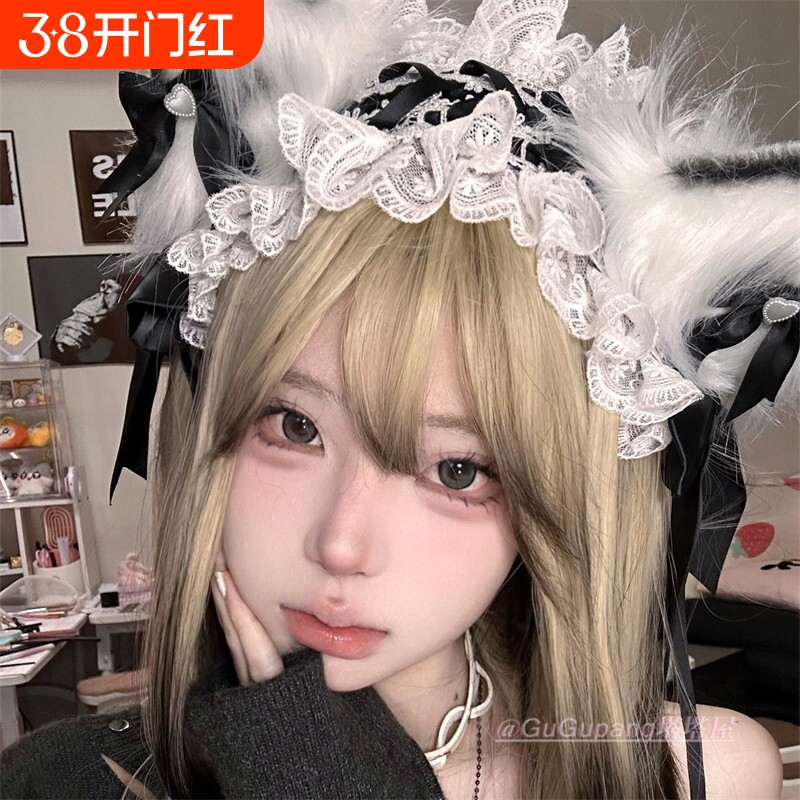 黑色猫耳蝴蝶结毛绒发箍甜美可爱兽耳cos发饰发带女漫展拍照道具