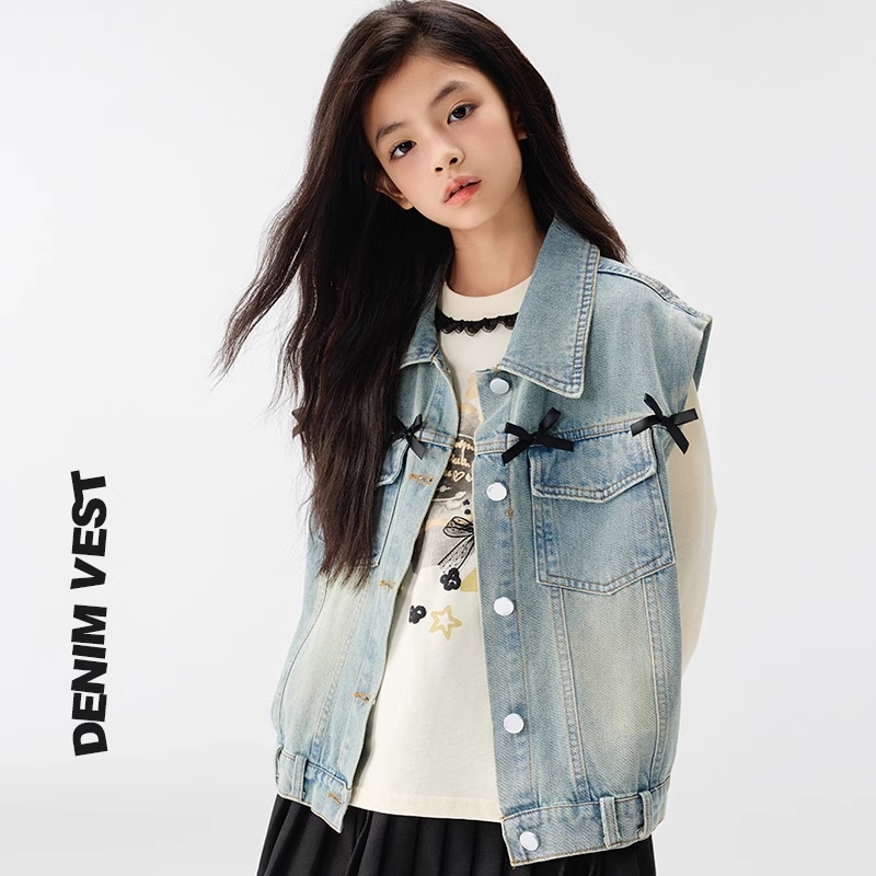 童装女童韩版甜美牛仔马甲春秋季复古百搭中大童叠穿背心儿童外套