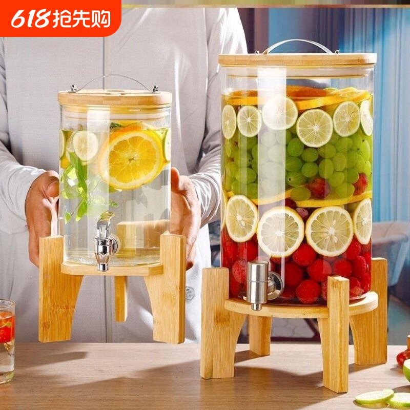 商用带龙头凉水壶大容量冷水壶耐高温高档泡茶玻璃水壶果汁桶泡酒
