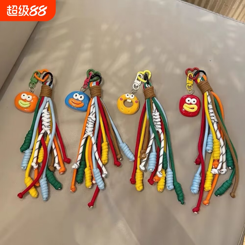 网红香肠挂件手工编织绳短款可爱搞怪挂件彩色ins包包挂链挂饰通用