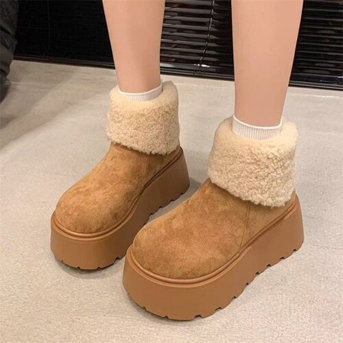 意尔康心选冬季增高厚底毛毛雪地靴女2025新款加绒加厚保暖松糕大