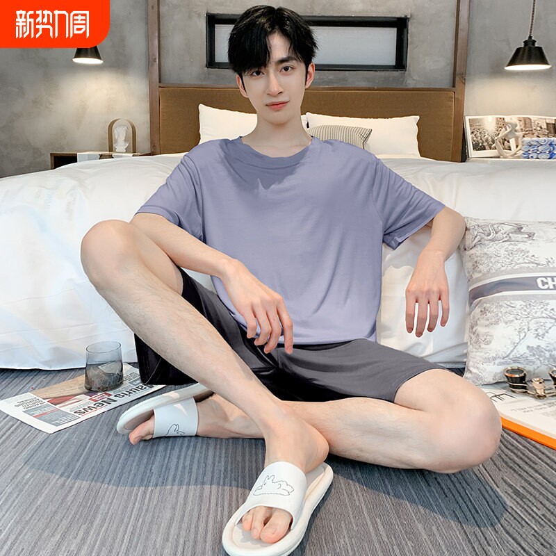 红豆夏季睡衣男士短袖莫代尔薄款青少年男生冰丝夏天可外穿家居服