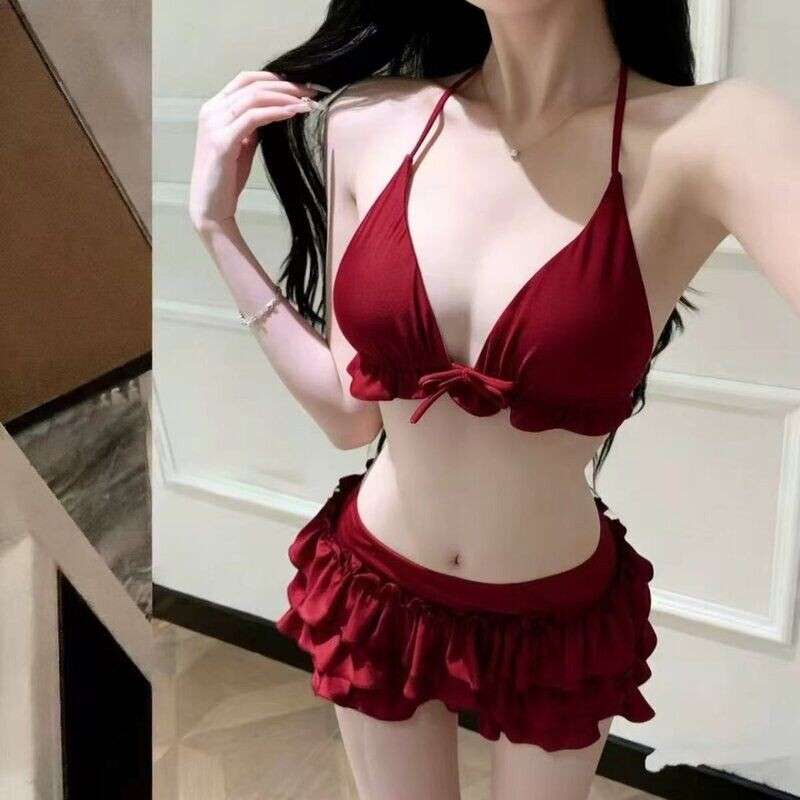 分体泳衣女性感辣妹比基尼小胸遮肉蛋糕裙度假温泉2026新款游泳衣