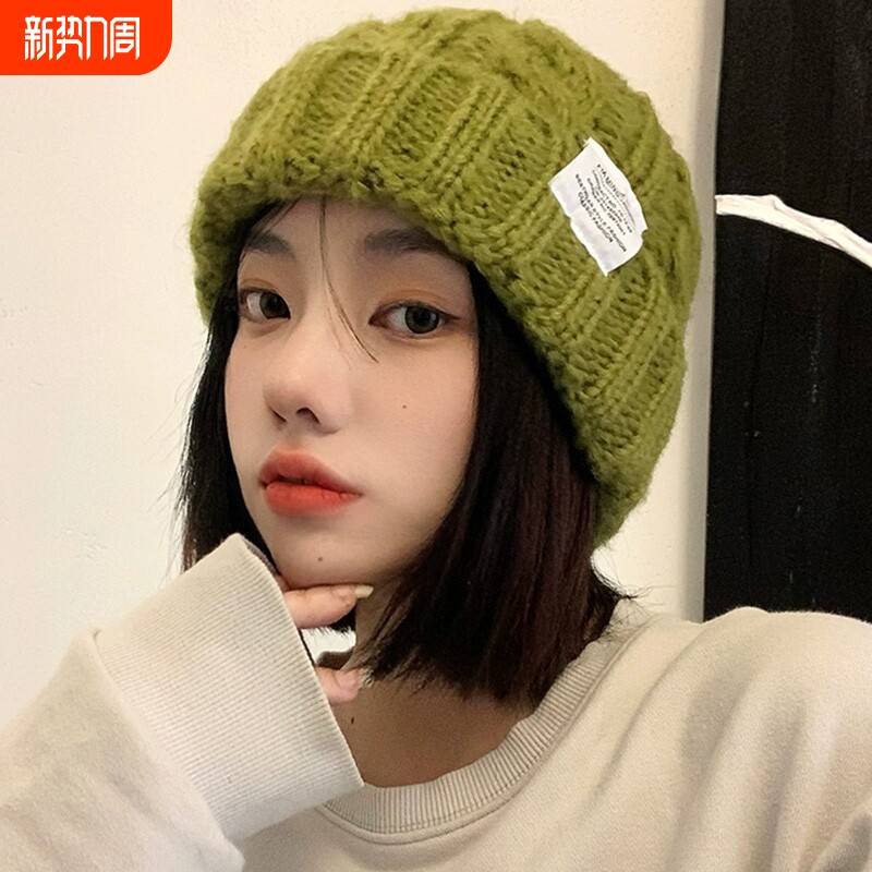 大头围毛线帽子女款秋冬季保暖冷帽显脸小针织护耳帽红色紫色绿色