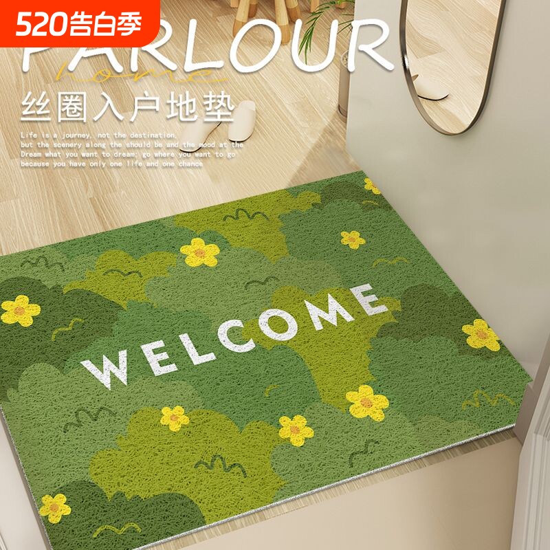 入户门地垫小清新玄关丝圈地垫绿色入门耐脏耐磨防滑脚垫可剪裁