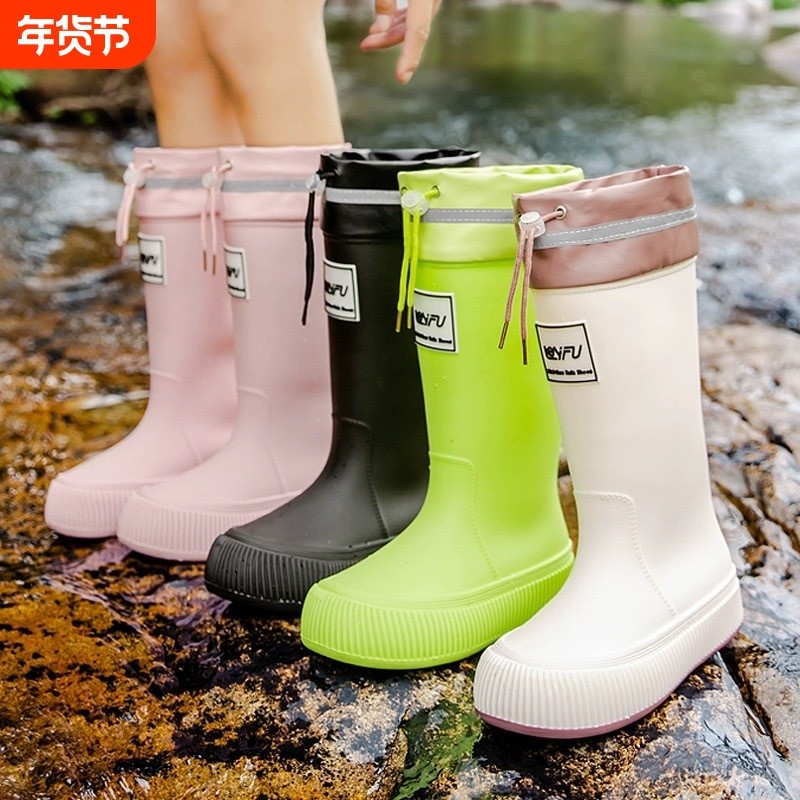 雨鞋女款高筒成人日系时尚水鞋防水防滑加绒轻便耐磨雨靴lfy束口
