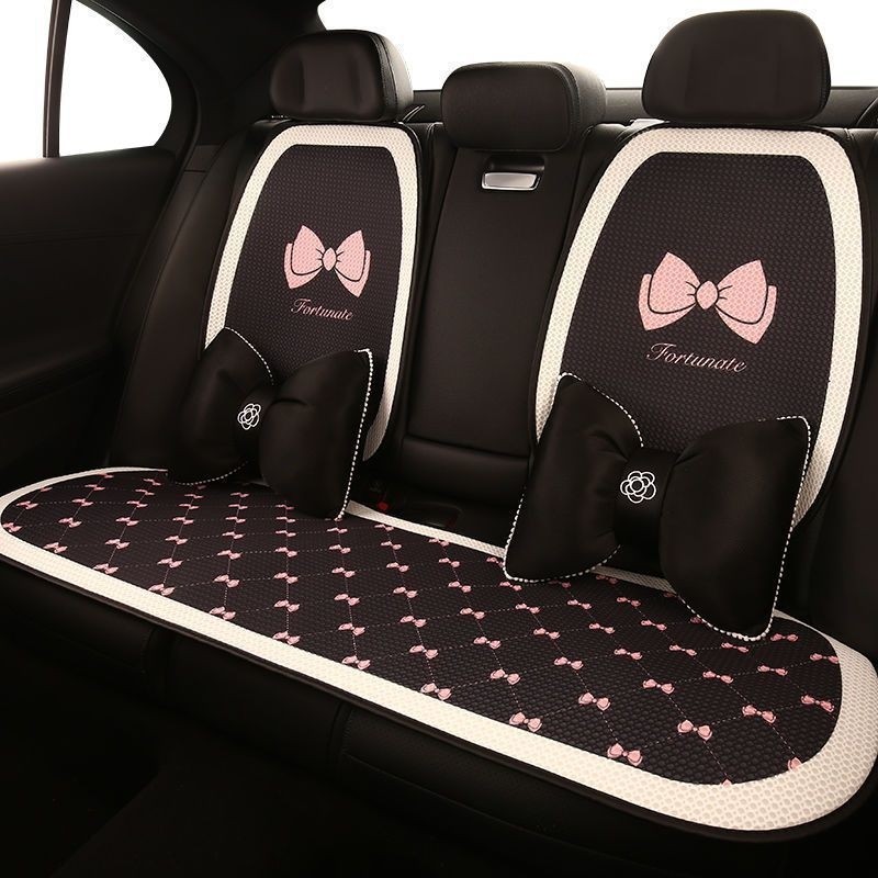 汽车坐垫四季通用女士透气座垫简约蝴蝶结夏季冰丝薄款防滑车垫子
