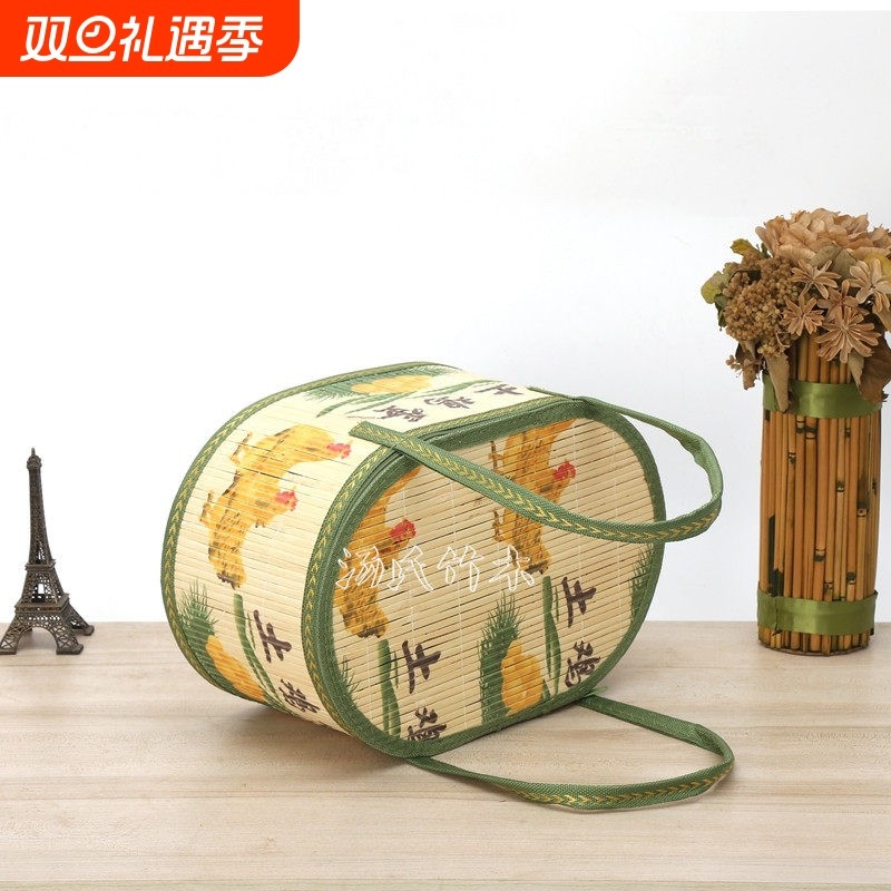 土鸡虫草蛋厂家直销竹篮绿壳椭圆竹制品筐富硒竹编制品手提周岁礼