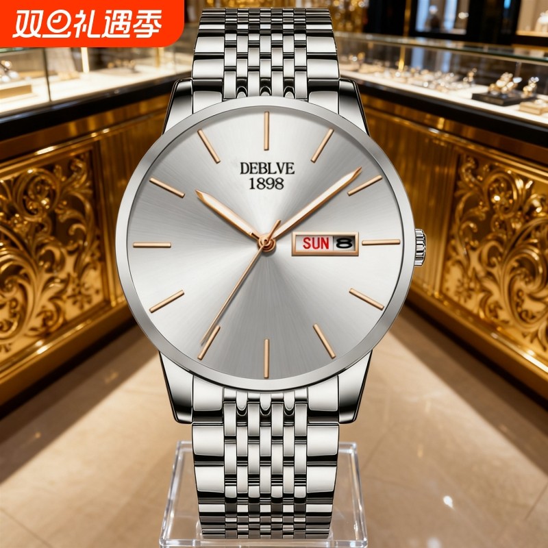 正品名牌钢带商务防水石英腕表高级感男士男款手表全自动非机械表