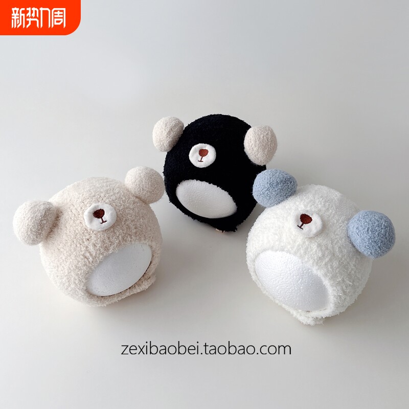 婴儿帽子秋冬季护耳帽小熊宝宝毛绒帽小月龄男女宝婴幼儿护囟门帽