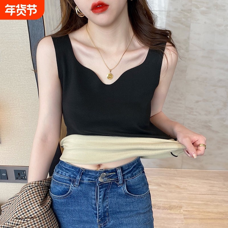 保暖无痕v领背心女内搭贴身秋冬德绒打底衫修身紧身无袖上衣外穿,女士内衣/男士内衣/家居服,保暖背心,淘宝优惠券,粉丝福利购,淘宝优惠卷