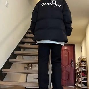 户外美式印花加厚羽绒服男款冬季立领黑色棉服学生潮牌外白色新款