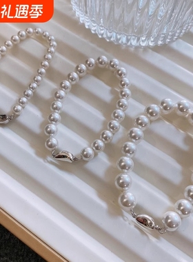 澳白色强光珍珠手串女款冷淡风正圆人造珍珠百搭叠戴手链小众简约