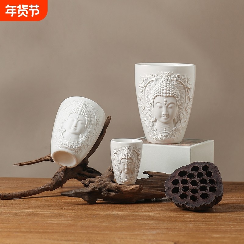 浮雕轻奢佛像茶杯精美功夫茶具品茗杯主人杯禅意水杯精致闻香杯