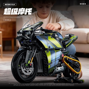 宝马M1000RR摩托机车积木机械组模型赛车男孩拼装玩具跑车布加迪