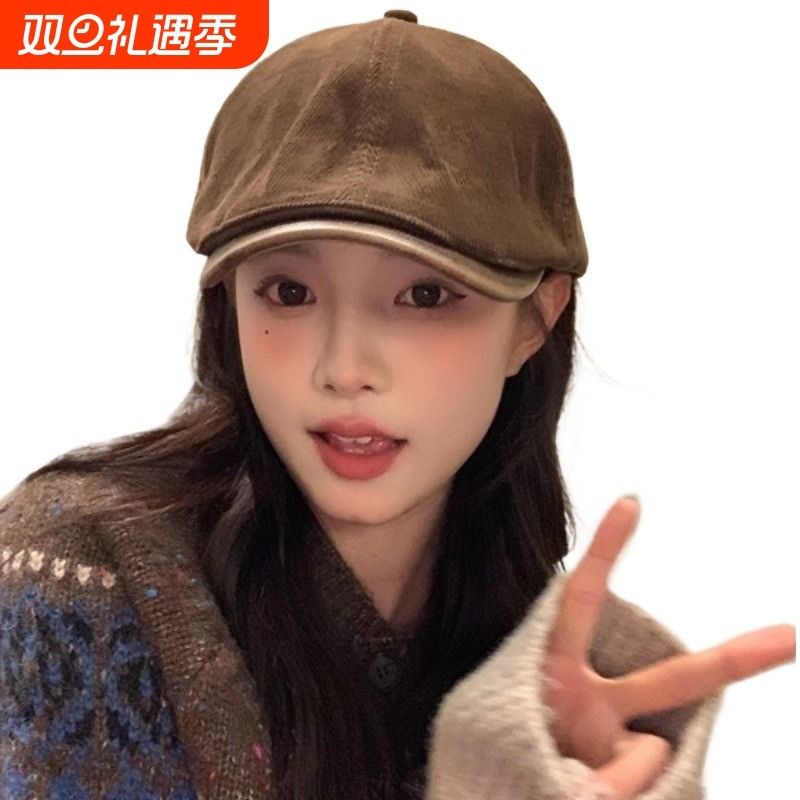 我的头不圆复古前进帽子百搭日系报童鸭舌帽女秋季咖色卡其色休闲
