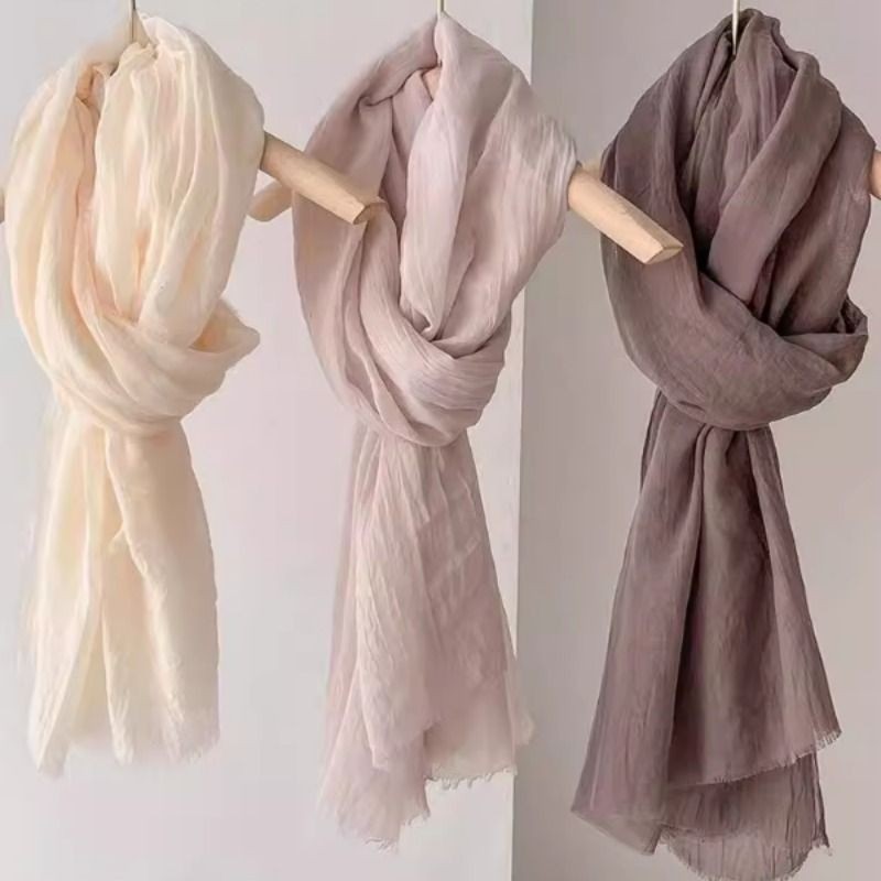 文艺棉麻纯色围巾女披肩夏季防晒大长巾丝巾春秋纱巾空调白色蓝色